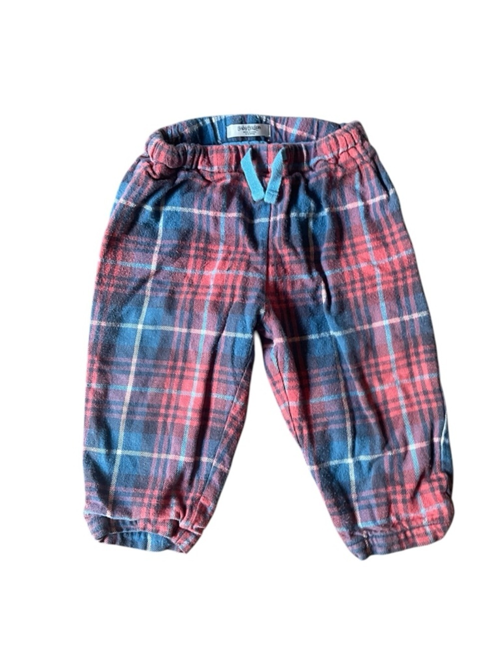 Baby Boden Plaid Flannel Pants Red & Blue Tartan Trousers • Size 12 - 18 M